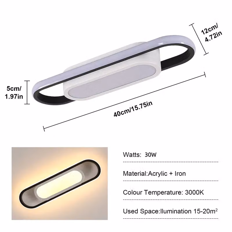 COMELY Black Oval LED Ceiling Light, 30 W, Warm White – 3