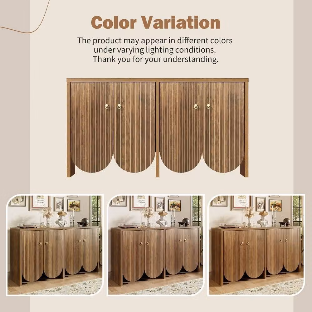 Rolipo Walnut Look 4-Door Sideboard with Adjustable Shelves in Brown, Width: 147 cm – 3