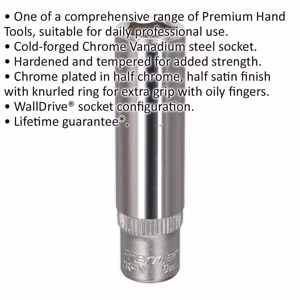 Loops 9mm Deep Drive Socket 1/4 inch Square Drive in Silver Chrome Vanadium Steel – 2