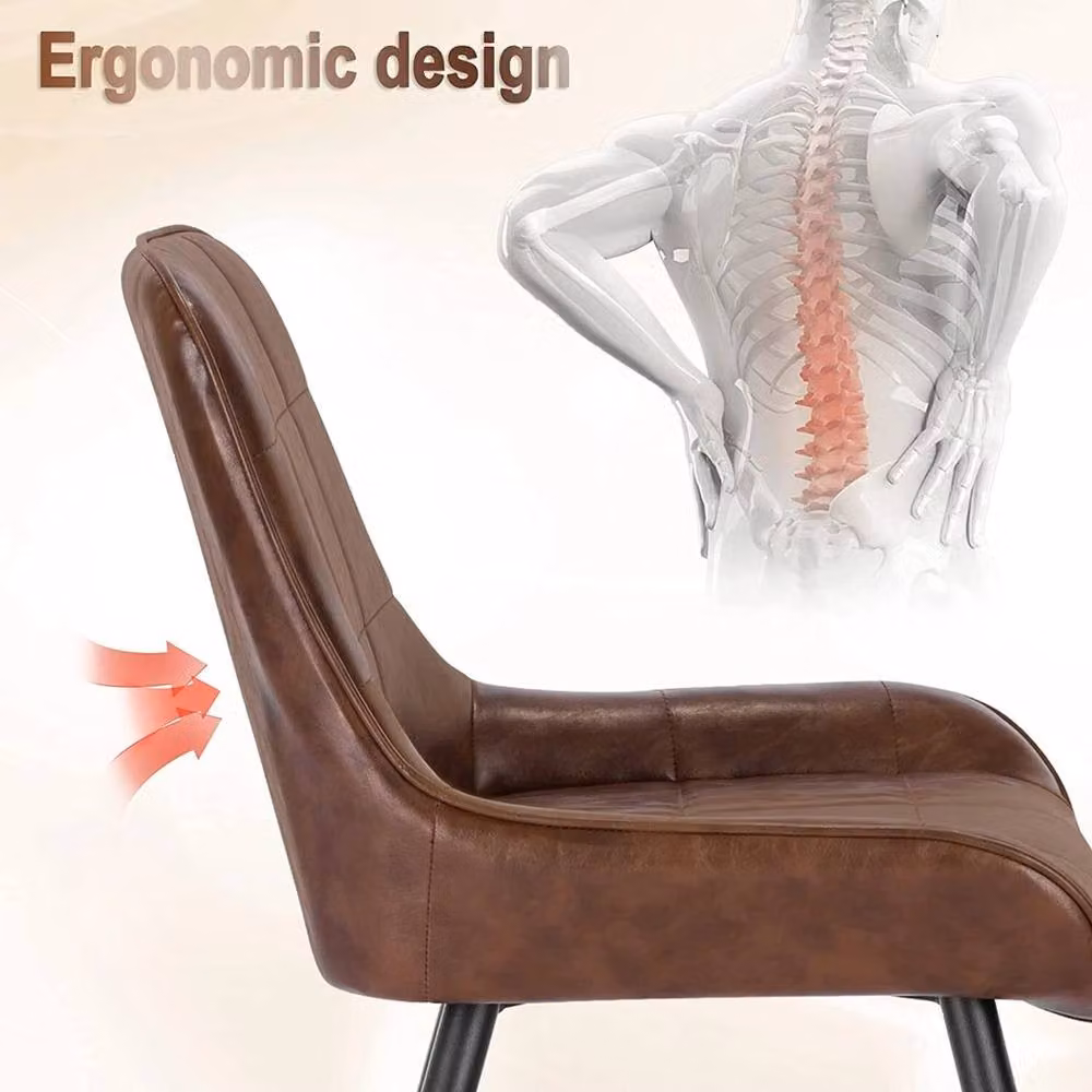 FORGEVIO Pair of Brown Faux Leather Dining Chairs with Metal Legs – 3