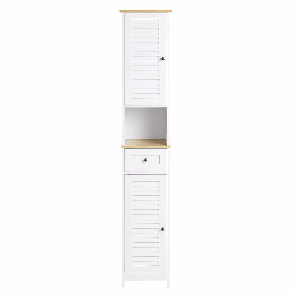 SoBuy Modern White Freestanding Bathroom Tall Cabinet with Hinged Doors and Internal Shelves, Height: 170 cm – 2