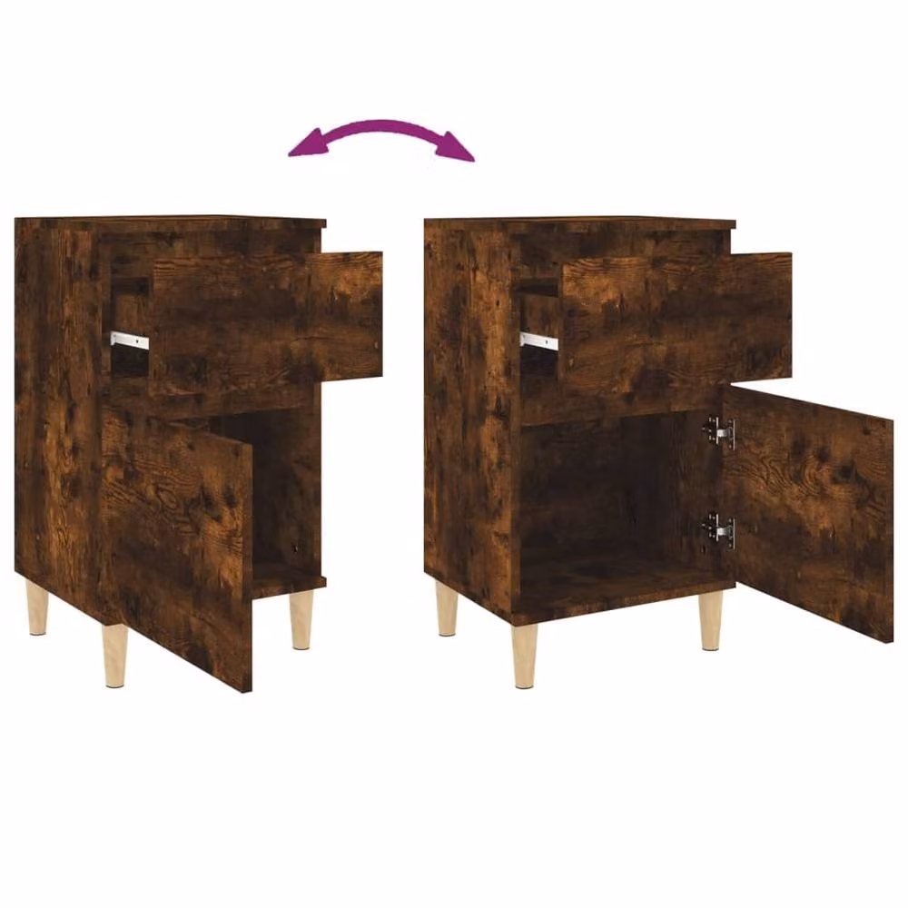 Berkfield Home Elegant Bedside Cabinets, 2 Piece Set, Smoked Oak, Brown, W/D/H: 40 x 35 x 70 cm – 6