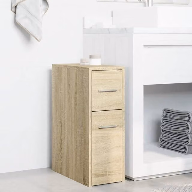 Berkfield Home Narrow Bathroom Cupboard with Wheels in Sonoma Oak Light Tan, W/D/H: 22.0 x 44.0 x 61.5 cm