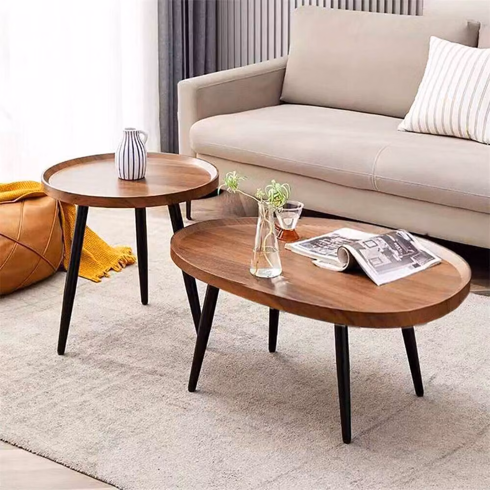 EONLION Industrial Oval Coffee Table in Brown Solid Wood and Metal, W: 100 cm, D: 39 cm – 3