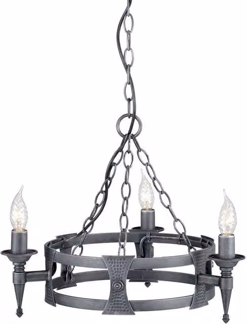 Elstead Saxon 3 Light Chandelier in Black and Silver Finish with E14 Bulbs