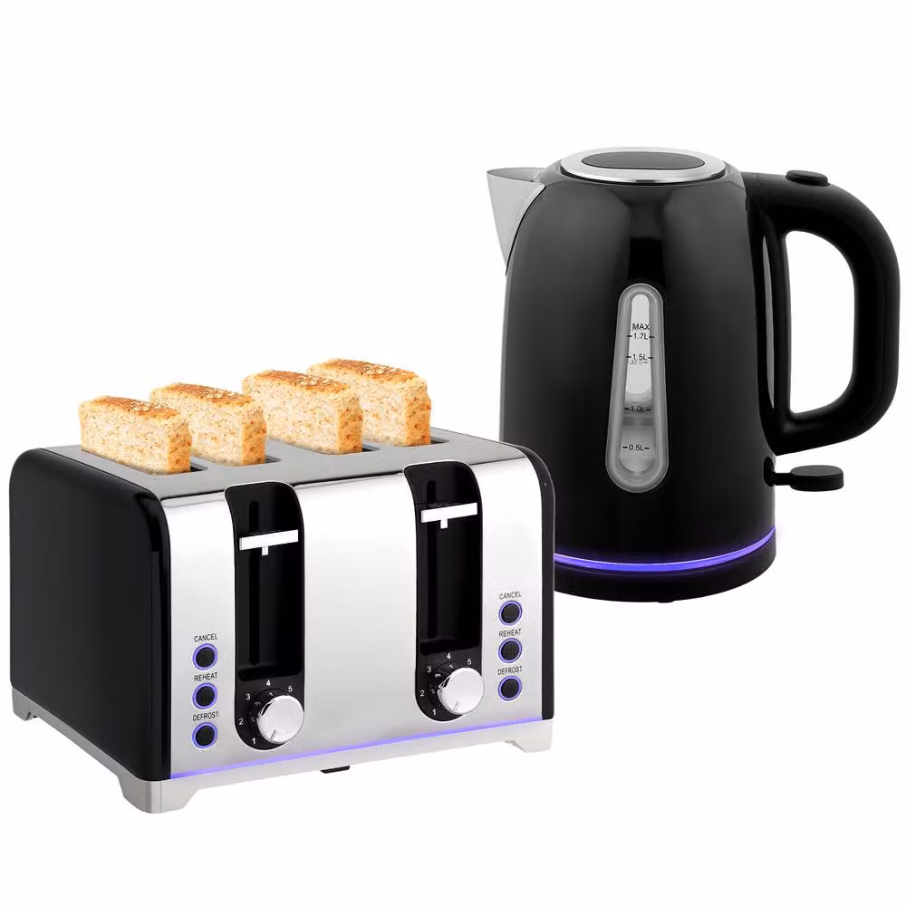 STILVORA Kettle and Toaster Set in Black with Blue LED Strip – 6