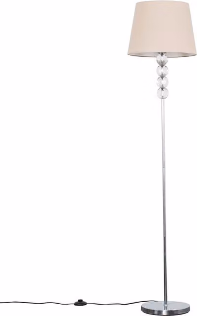 ValueLights Modern Silver Chrome and Clear Acrylic Sphere Floor Lamp with Beige Fabric Shade