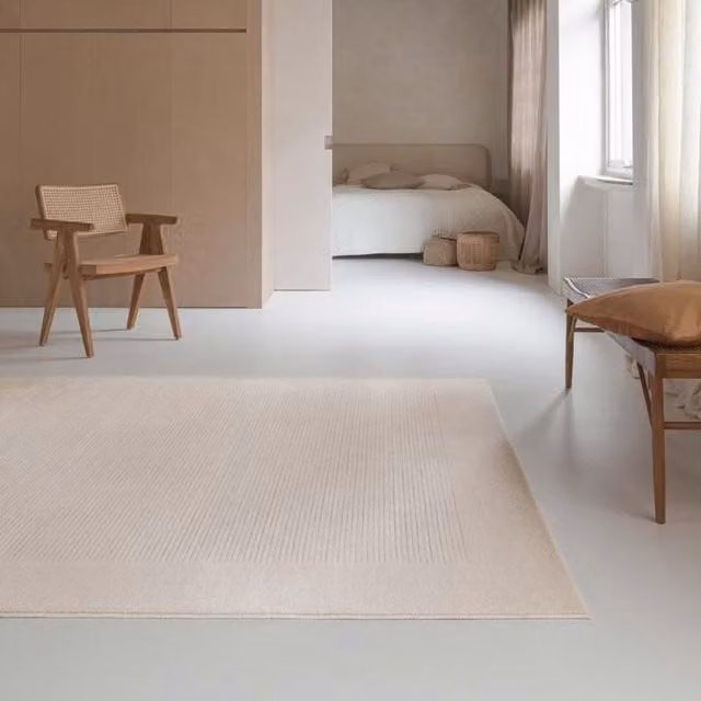 The Rug Shop UK Beige Wool Modern Abstract Easy to Clean Area Rug W/D: 135 x 200 cm