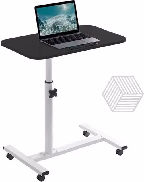 Ventryn Black Mobile Adjustable Rectangular Table with Manual Crank and Castors