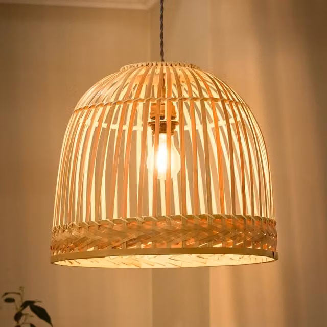 Dibor Traditional Bamboo Dome Easy Fit Decor Ceiling Shade in Beige, H 33 cm x D 40 cm – 1
