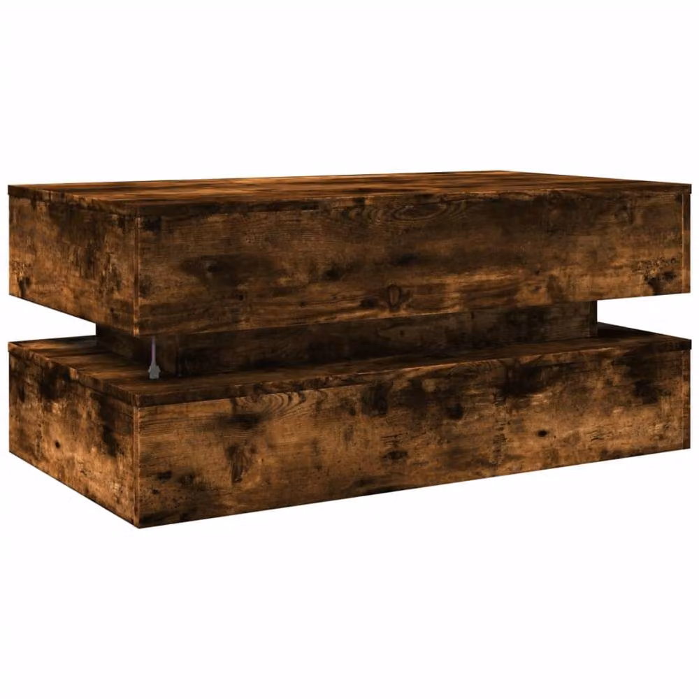 Berkfield Home Modern Rectangular Coffee Table with LED Lights in Smoked Oak Brown, W/D/H: 90 x 50 x 40 cm – 7
