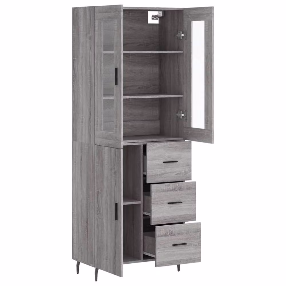 Berkfield Home Grey Sonoma Highboard with Glass and Metal Details, W/D/H: 69.5 x 34 x 180 cm – 3