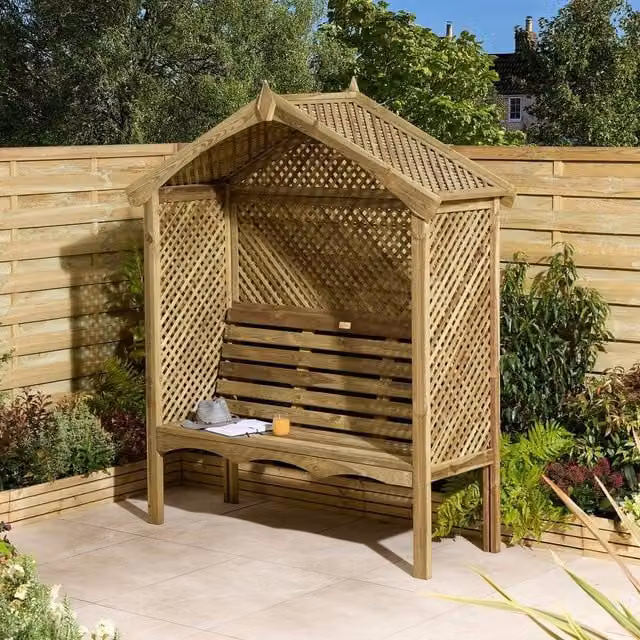 Rowlinsons Marrakesh 3 Seat Timber Arbour in Brown, W183 x D65 x H212 cm