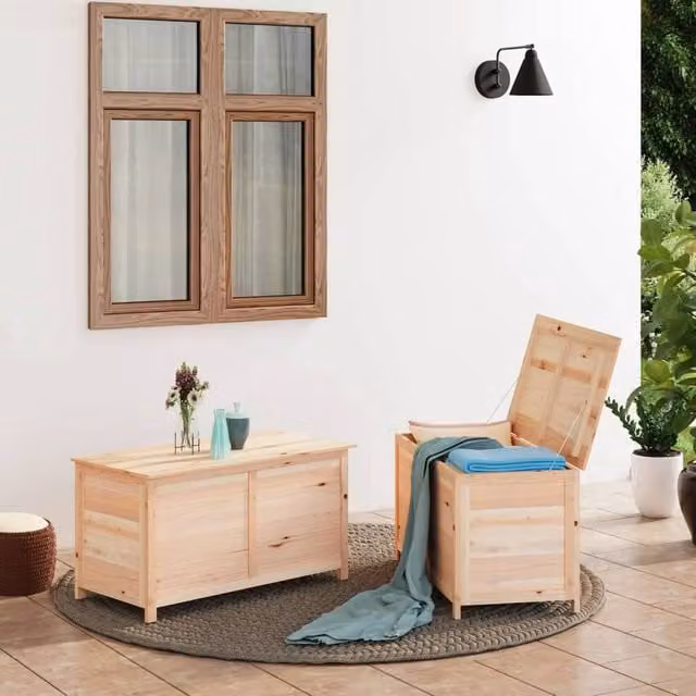 Berkfield Home Outdoor Cushion Box in Brown Solid Fir Wood, W/D/H: 100 x 50 x 56 cm