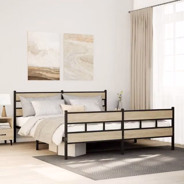 Berkfield Home Metal Bed Frame in Sonoma Oak Brown, 200 x 200 cm