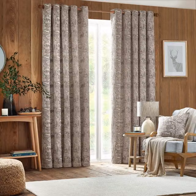 Terrys Winter Woods Chenille Eyelet Curtains in Beige