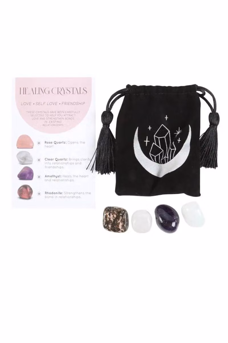 KDMD Love Healing Crystal Set with Moon Trinket Dish in Pink, White, Purple and Multicolour – 2