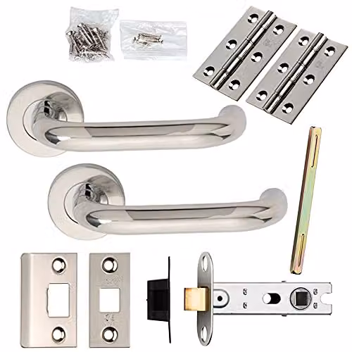 Loops Door Handle and Latch Pack in Polished Steel Silver