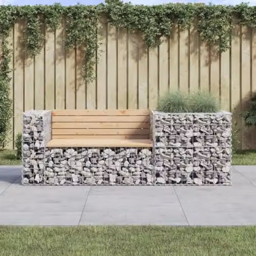 vidaXL Garden Bench with Gabion Basket in Brown Solid Pine Wood – 2
