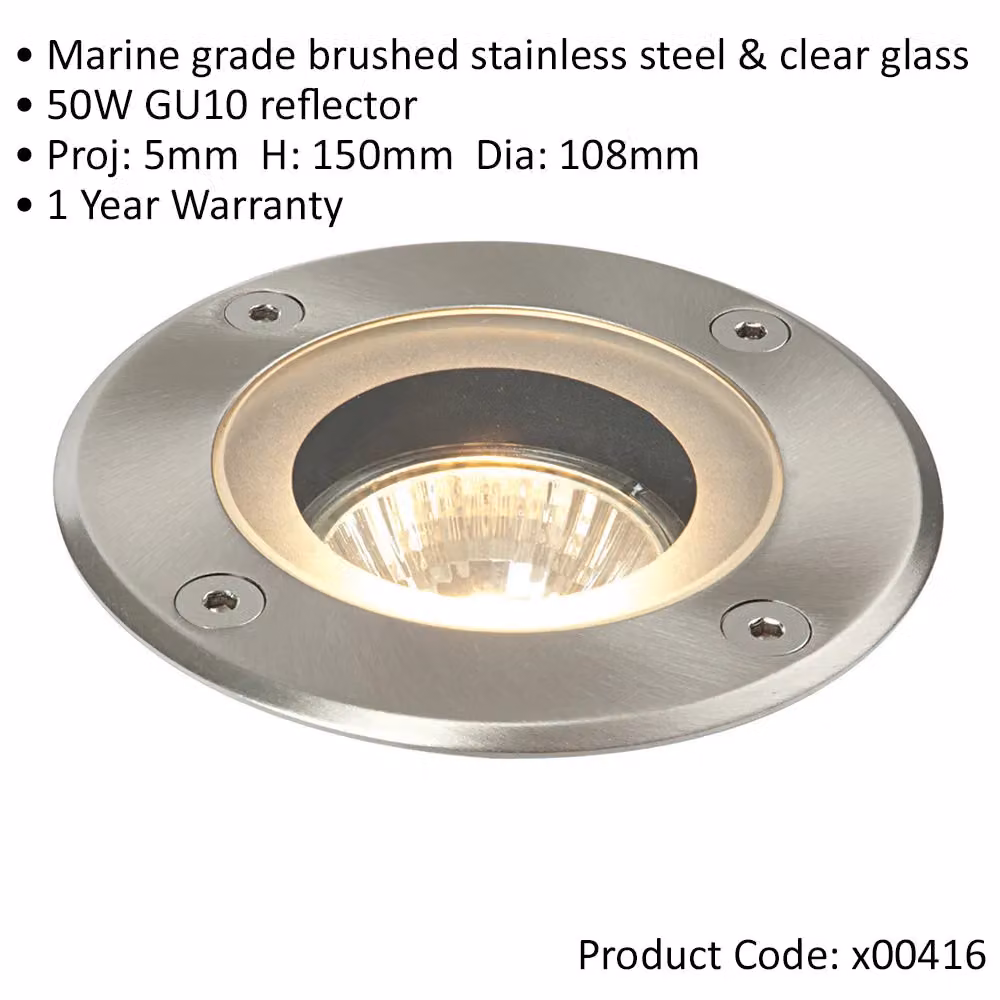Loops 4 Pack Marine Grade IP65 Round Recessed Ground Light, 50W GU10, Stainless Steel and Glass, Silver – 2