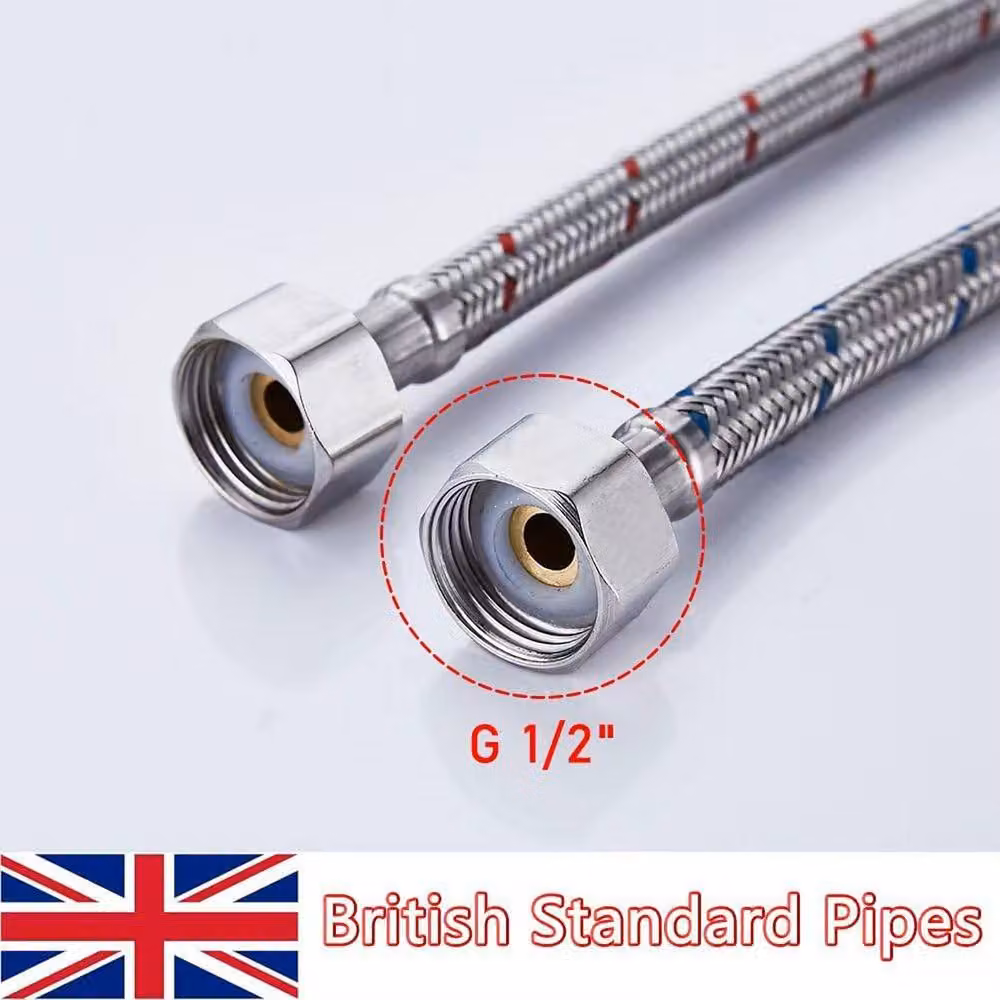 Heable Silver Stainless Steel Kitchen Monobloc Mixer Tap Connectors with M10 x 1/2 Flexi Pipes, Length: 100 cm – 2