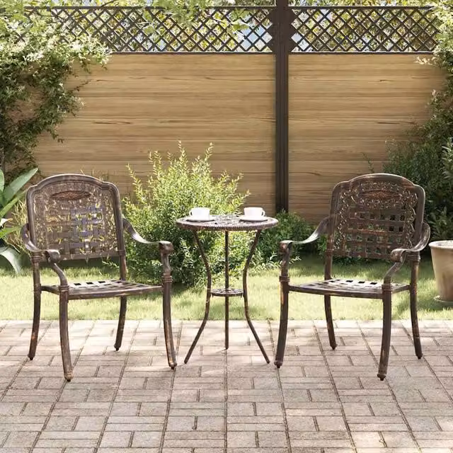 Berkfield Home Set of 2 Bronze Cast Aluminium Garden Chairs with Armrests – 1
