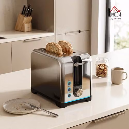 HOMCOM 2 Slice Toaster with 7 Browning Levels and Auto Shut-Off, 930W, Black and Silver – 2
