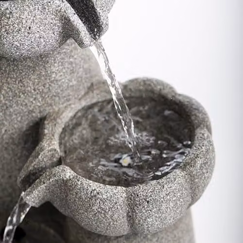 Garden Gear Serenity Cascading Pagoda Water Feature in Grey, Polyresin Outdoor Zen Garden Fountain with LED Lights, Height: 66 cm – 2