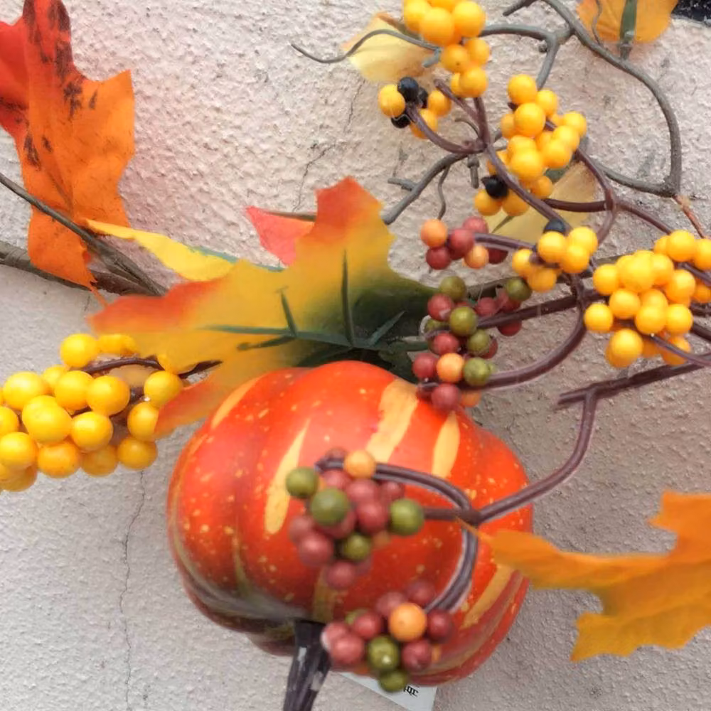 Garden Sanctuary Orange Artificial Autumn Maple Leaf and Pumpkin Vine Garland with Lights, 180 cm – 3