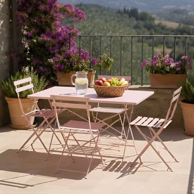 Wyld and Coco Pink Powder Coated Steel 4-Seater Folding Dining Set – 1
