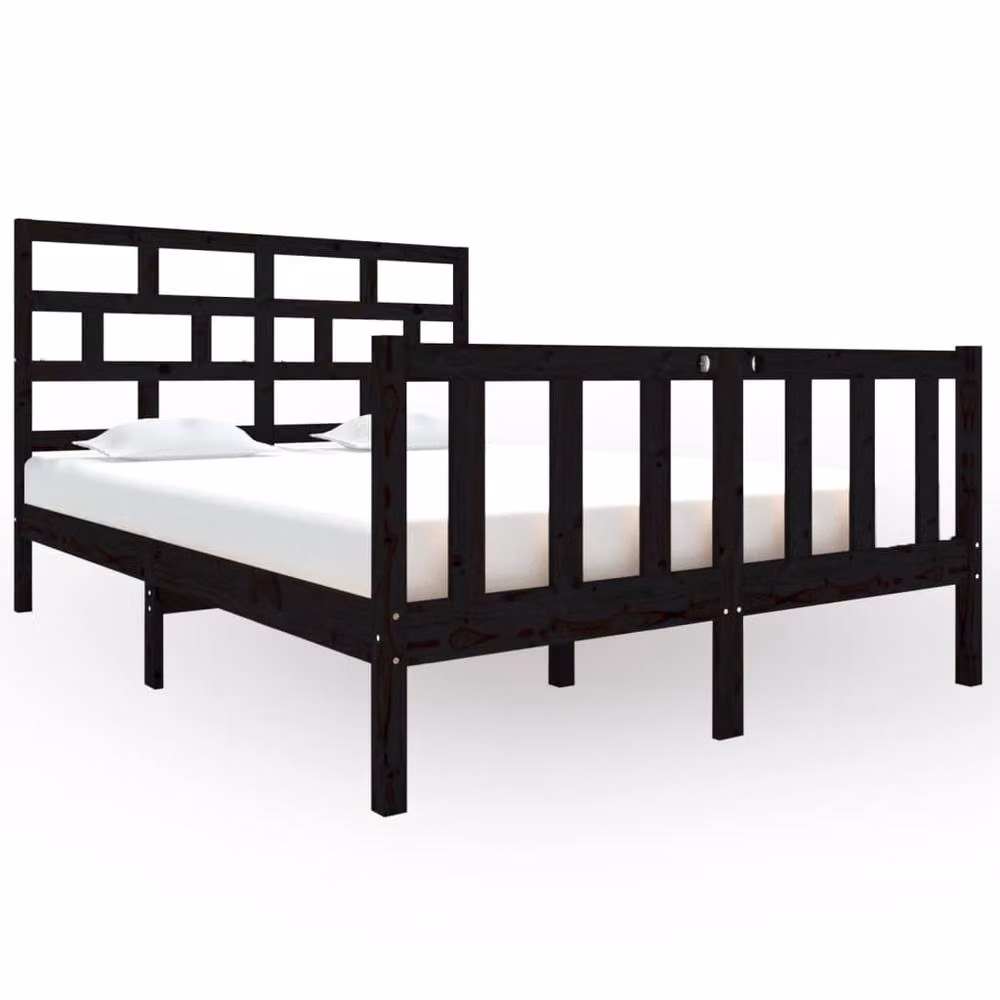 Berkfield Home Black Solid Wood Pine Double Bed Frame W: 135 cm, L: 190 cm – 2