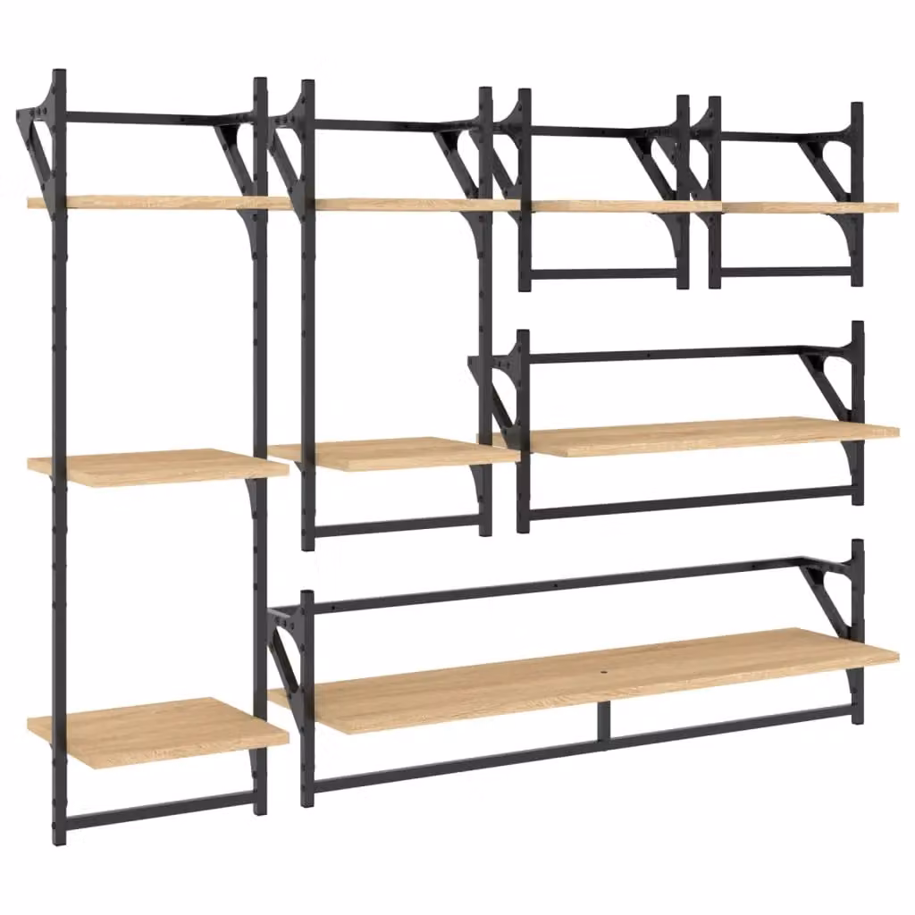 Berkfield Home 6 Piece Wall Shelf Set with Hanging Rods in Sonoma Oak Brown – 2