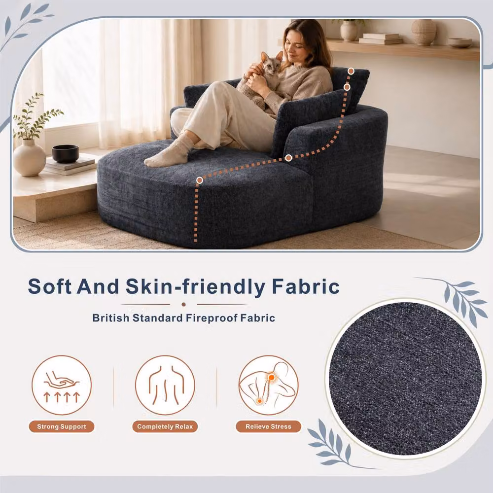 MIMO Grey Chenille Upholstered Indoor Chaise Lounge with 30D Foam – 2