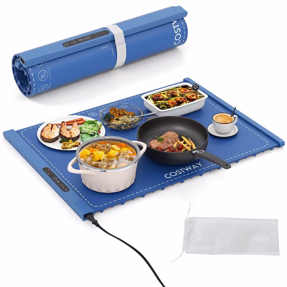 Costway Rollable and Portable Electric Silicone Food Warming Mat in Blue with Timer and Auto Shut-off – 3