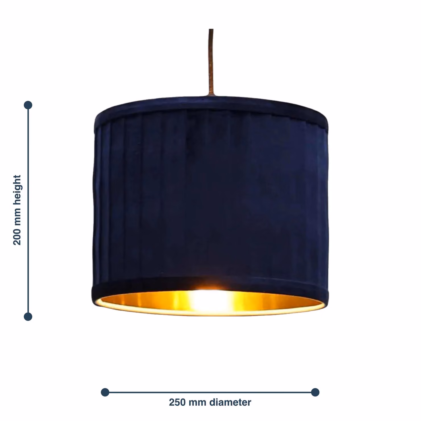 First Choice Lighting Sundance Navy Blue Velvet Pleated Round Lamp Shade with Gold Inner, Diameter: 25 cm – 6