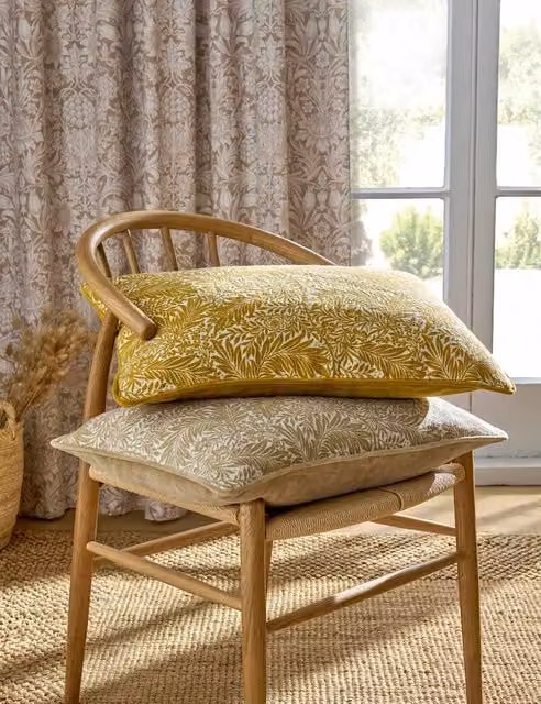 William Morris At Home Yellow Floral Larkspur Bolster Cushion in Pure Cotton