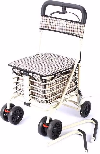 FLAVORA 6 Wheel Shopping Trolley with Seat in Beige – 1