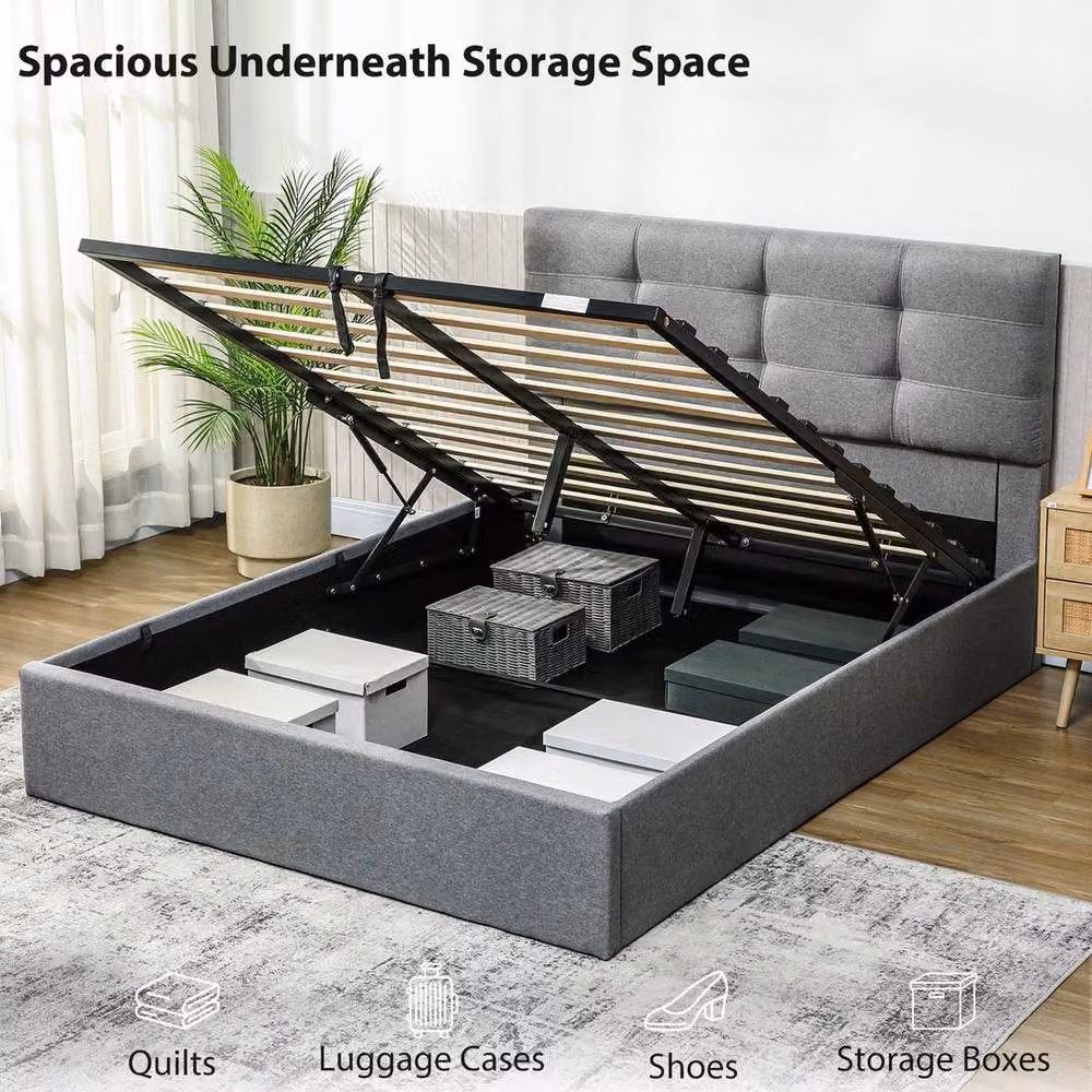 FORGEVIO Upholstered Ottoman Bed Frame in Grey, W/D/H: 180 x 200 cm – 4