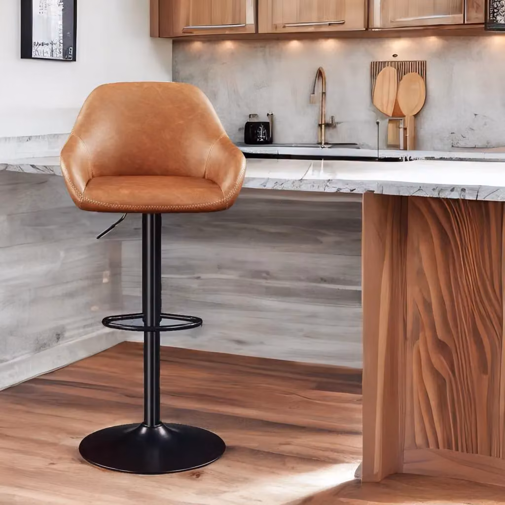 Rafaelo Mobilia Set of 2 Brown Faux Leather Height Adjustable 360 Swivel Barstools – 2