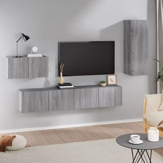 Berkfield Home 4 Piece Grey Sonoma TV Cabinet Set in Engineered Wood – 1