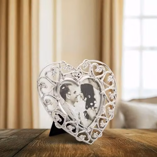Happy Homewares Silver Heart Themed Metal Picture Frame with Diamante Crystals, W/H: 12.7 x 12.7 cm – 3