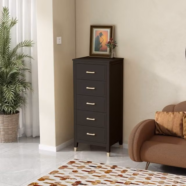 Cabinet Bits Palazzi Narrow 5 Drawer Chest in Black Matt Metal