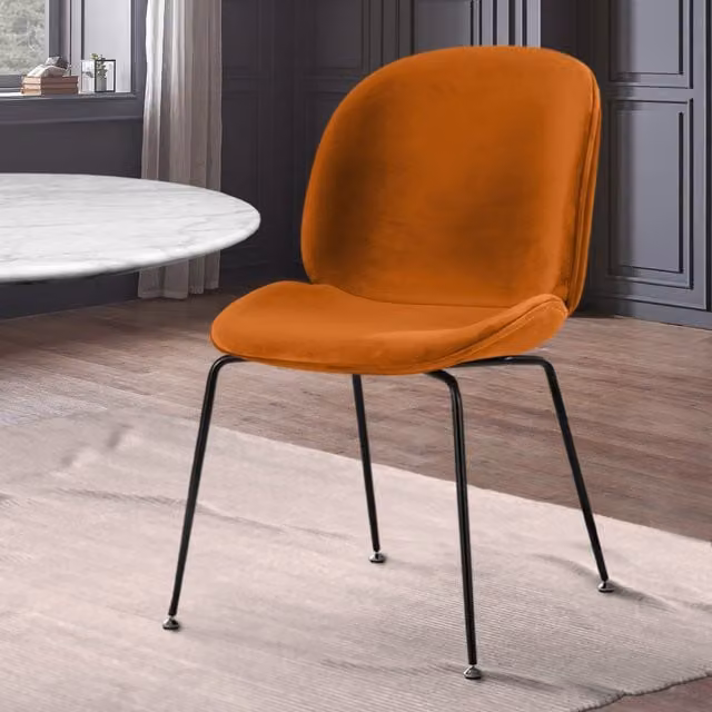Fusion Living Modern Velvet Dining Chair with Black Metal Legs - Orange