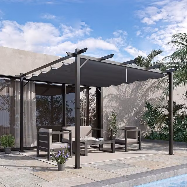 Outsunny Pergola Gazebo Awning Canopy Sun Shade in Dark Grey