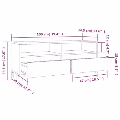 vidaXL TV Cabinet in Grey Sonoma, W/D/H: 100 x 34.5 x 44.5 cm – 2