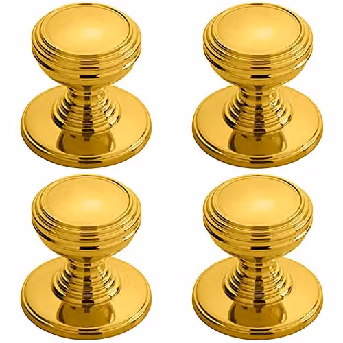 Loops 4 Pack Ringed Tiered Cupboard Door Knobs in Polished Brass, 30mm Diameter – 1