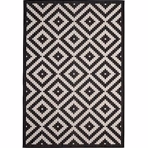 THE RUGS Diamond Geometric Outdoor and Indoor Area Rug, Black, W: 240 cm, D: 340 cm – 5