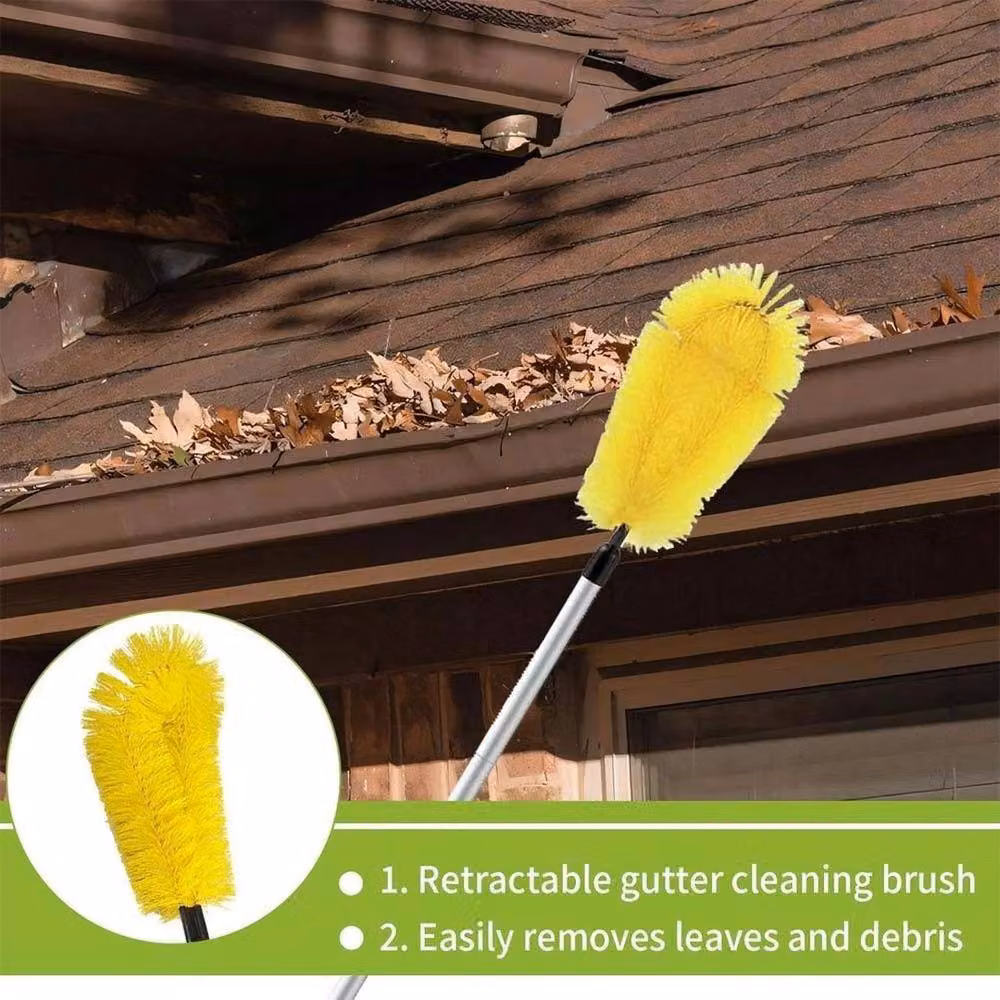 KORVIXA 2-Pack Gutter Cleaning Brushes with 2 Extendable Telescopic Poles in Multicolour and Yellow – 2