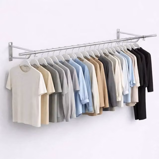 PAWNORA Wall Mounted Silver Metal Clothes Rail, Length: 182.88 cm