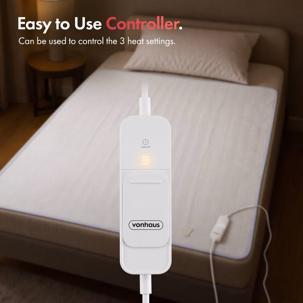 VonHaus Single Electric Heated Under Blanket in White, W/D/H: 90 x 200 cm – 3